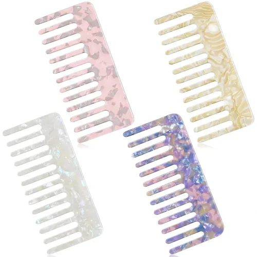 Miniatura 7 de Patelai 4 peines de dientes anchos para mujer, bolso desenredante pequeño de celulosa, peine de bolsillo de viaje, mini tortuga, leopardo, regalos