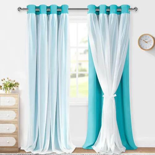 Miniatura 15 de XWZO Cortinas 100% opacas de doble capa para guardería, cortinas opacas con superposición transparente para dormitorio de niñas, cortinas