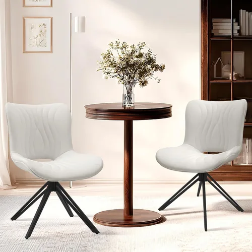 Miniatura 16 de Juego de 4 sillas de comedor, 360° giratorias, tapizadas, modernas de mediados de siglo, para cocina y comedor, sin brazos, de piel sintética, Gris