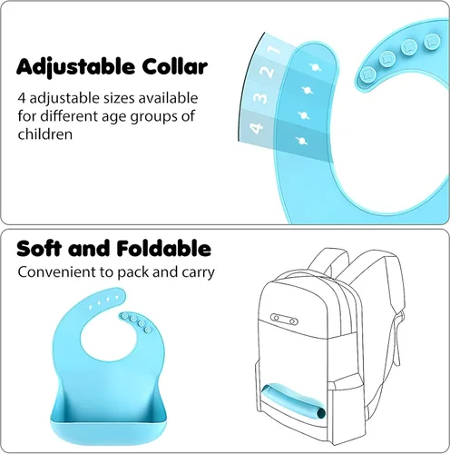 Miniatura 6 de Eascrozn Silicone Bibs for Babies Toddler Set of 3, BPA Free, Soft Adjustable Waterproof Bibs for Feeding Essentials Gris
