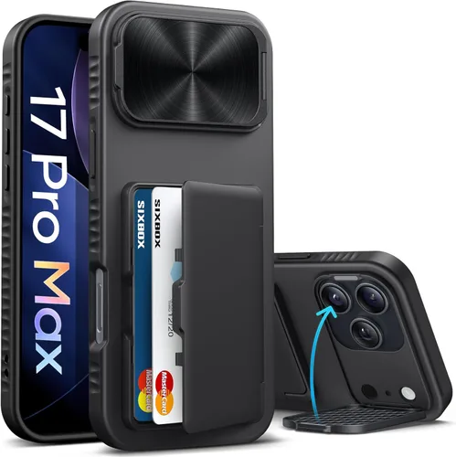 Miniatura 28 de Funda para iPhone 16e tipo cartera, soporte integrado, tarjetero y cubierta para lente de cámara, protección de cuerpo completo, resistente, Negro