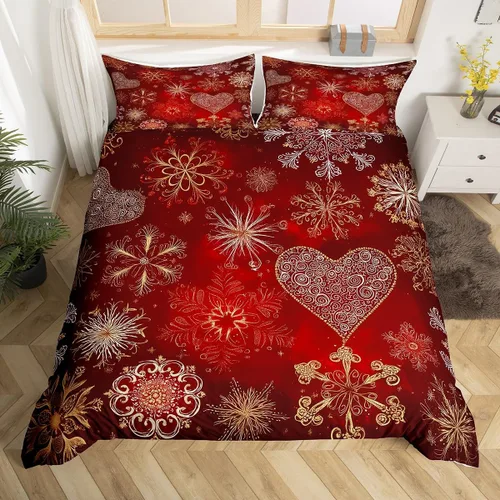 Miniatura 28 de Juego de ropa de cama de 3 piezas con diseño de muñeco de nieve, funda de edredón con temática de invierno, funda de edredón con temática de Feliz