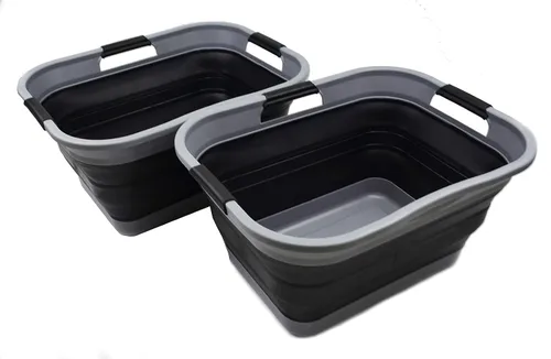 Miniatura 13 de SAMMART Juego de 2-30L (8 galones) Cesta de lavandería de plástico plegable - Contenedor/organizador plegable - Tina de lavado portátil, capacidad
