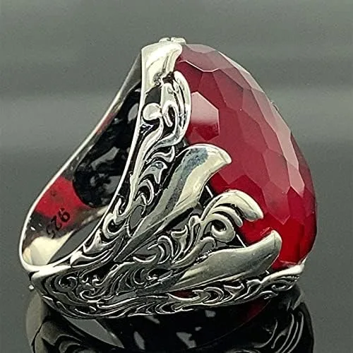 Miniatura 4 de Men Handmade Ring, Ruby Stone Ring, Red Gemstone Ring, Ottoman Style Ring, 925k Sterling Silver Ring, Gift For Him