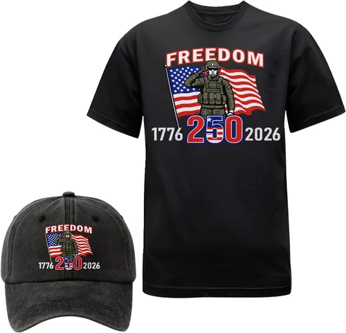Miniatura 11 de Camiseta personalizada del 250 aniversario de Estados Unidos, camiseta patriótica veterana con juego de gorra, regalo para soldados retirados