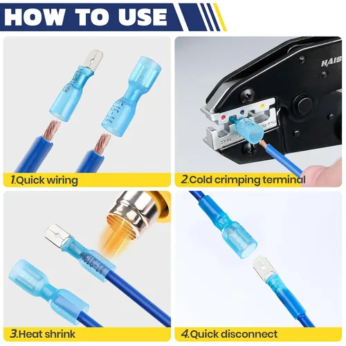Miniatura 7 de haisstronica 100 conectores de pala termorretráctiles, AWG 22-10, conectores de cable de desconexión rápida, terminales de pala hembra y macho