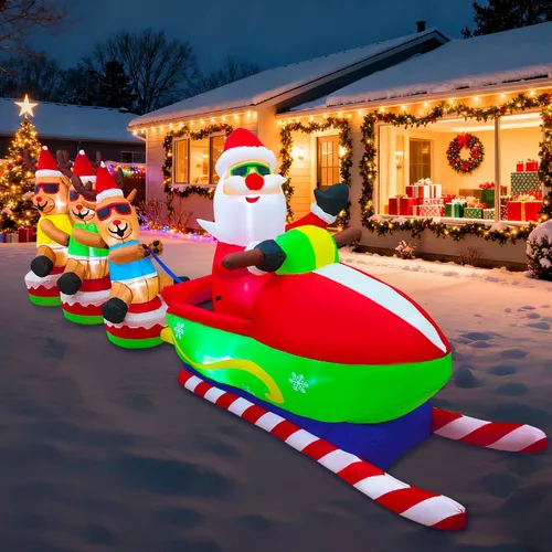 Miniatura 10 de EAONE Decoración inflable de Navidad de 7 pies para exteriores, Papá Noel inflable y renos en Monster Truck, decoración de patio inflable con luces