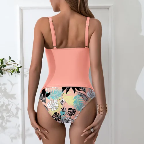 Miniatura 4 de B2prity Traje de baño tankini de dos piezas para mujer, con control de abdomen, fruncido, adelgazante, con parte inferior