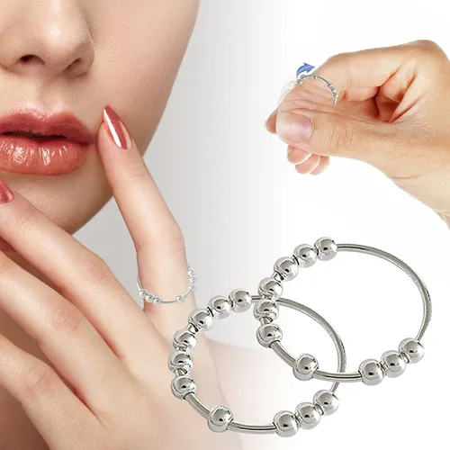 Miniatura 4 de WEFRIN Anillos de plata de ley 925 anillos de ansiedad para mujeres anillos giratorios con cuentas antipreocupaciones alivio del estrés anillo