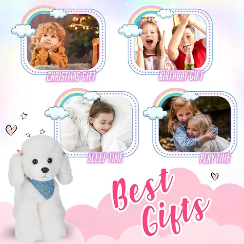 Miniatura 5 de Cachorro de caniche blanco realista, animal de peluche suave y adorable para abrazar, juguete de peluche para el día del niño, día festivo