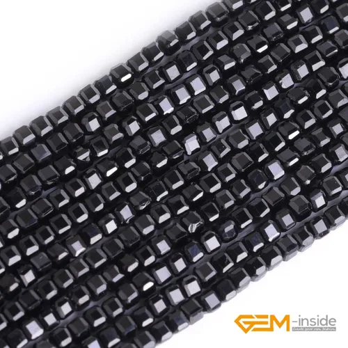 Miniatura 4 de GEM-Inside - Cuentas espaciadoras pequeñas de 0.098 in de espinela negra natural, cuentas espaciadoras en forma de cubo facetado, cuentas para hacer