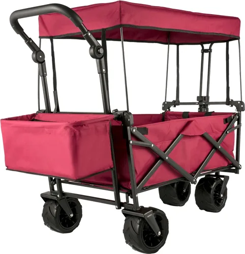Happbuy Vagón Plegable con Toldo Extraíble, 220lbs Vagón de Playa Plegable de Servicio Pesado con Ruedas Grandes Rojo