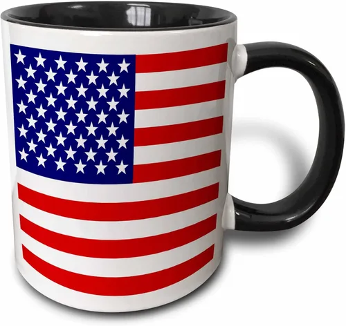 3dRose Bandera americana - Patriotic USA estrellas y rayas rojo blanco y azul - 4 de julio America Patriot 11oz taza negra bicolor