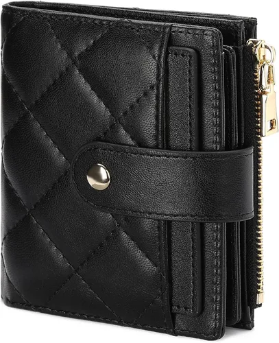 GAEKEAO Cartera pequeña para mujer, de dos pliegues con bloqueo RFID, estuche para tarjetas de crédito con bolsillo con cremallera, A-Negro, Classic