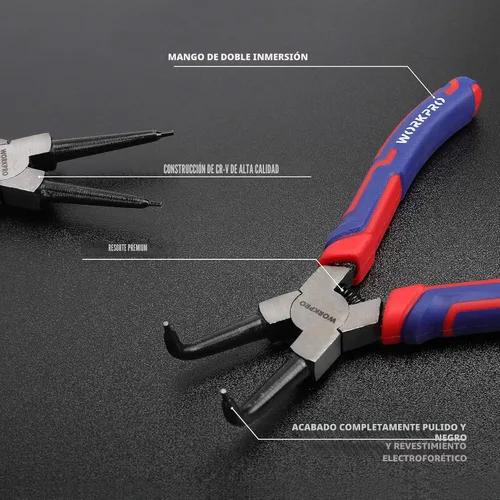 Miniatura 3 de WORKPRO Juego de 4 alicates de anillo a presión – Kit de alicates de clip para circuito interno/externo de 7 pulgadas