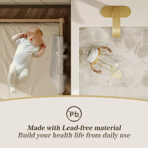 Miniatura 7 de Phiestina Grifo de cascada de una sola manija para lavabo de baño en acabado dorado cepillado, con placa de cubierta de 6 pulgadas, montaje de Oro