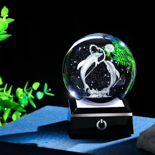 Miniatura 6 de Regalos de bola de cristal en 3D con delfines para mujeres, hombres y adultos, esfera de nieve con base LED, luz nocturna, delfines únicos grabados