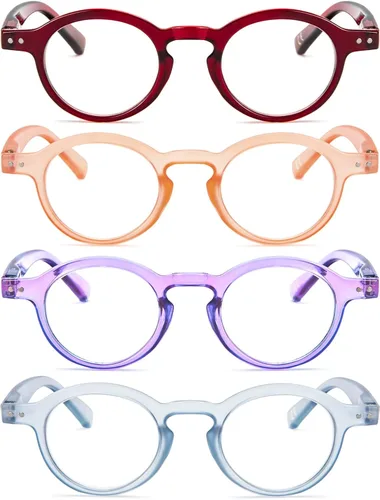 Miniatura 2 de 4 unidades de gafas de lectura pequeñas y redondas, cómodas, con marcos coloridos y elegantes para mujeres