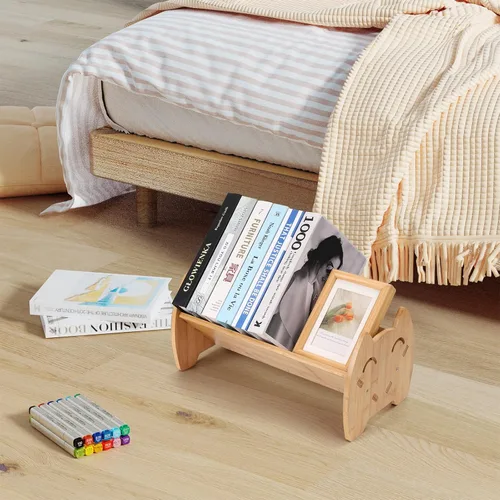Miniatura 2 de Hggzeg Estantería de bambú para niños, estantería pequeña de escritorio para niños, organizador de libros inclinado, estante de almacenamiento