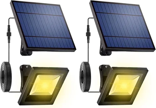 Reflectores solares para exteriores con cable de 16 pies, del anochecer al amanecer, 4400 mAh, luz solar LED impermeable 3000K para porche, patio
