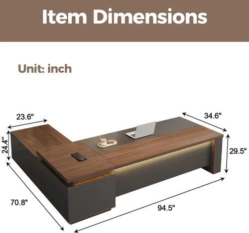 Miniatura 2 de Escritorio ejecutivo reversible en forma de L de 63 pulgadas con cajones, escritorio compacto para computadora de oficina con estantes abiertos