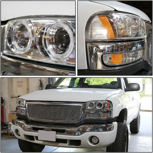 Miniatura 7 de DNA MOTORING Juego de ensamble de faros Compatible con 99-07 GMC Sierra 1500/01-07 Sierra 1500HD 2500HD 3500/00-06 Yukon XL 1500 2500, Cromo/Ámbar