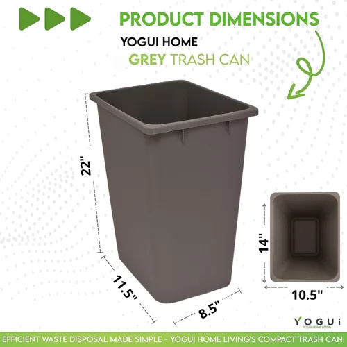 Miniatura 3 de Cubo de basura de plástico - Bote de basura interior para cocina, hogar, oficina y uso comercial - Gran recipiente de eliminación de residuos, Gris