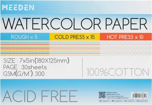 Miniatura 10 de MEEDEN Bloque de papel de acuarela – 3 texturas 100% algodón acuarela papel bloc de 30 hojas, 140 libras/300 gsm, papel de arte sin ácidos