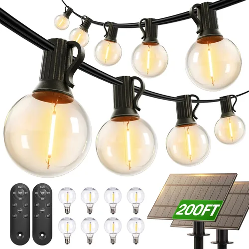 Miniatura 10 de addlon Cadena de luces solares para exteriores de 25 pies con alimentación solar, resistente al agua con control remoto, cadena de luces solares