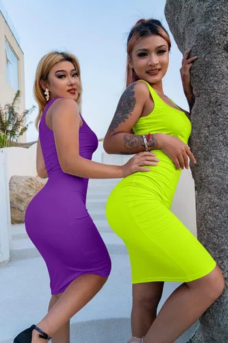 Miniatura 3 de LAGSHIAN - Vestido bodycon sin mangas, sexy, sin mangas, vestido básico por debajo de la rodilla para club