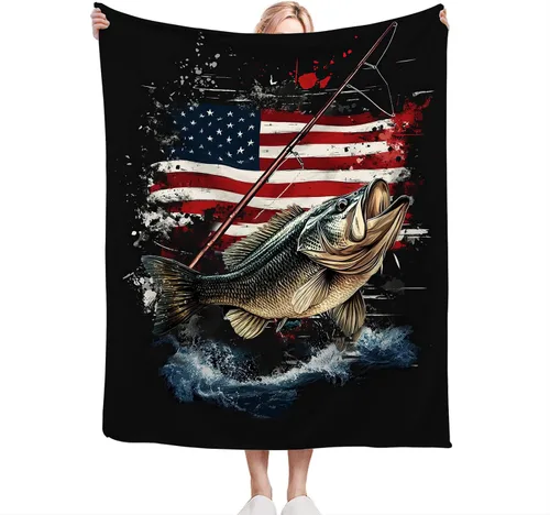 Miniatura 3 de Manta de pesca con bandera estadounidense, manta suave, cálida, acogedora, mullida, de felpa, regalos para niñas y mujeres, ligera, franela