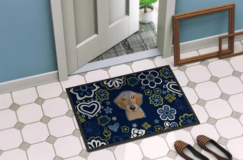 Miniatura 4 de Caroline's Treasures BB5084MAT - Felpudo de pelo salchicha con diseño de flores azules de 18 x 27 pulgadas, tapete para puerta delantera