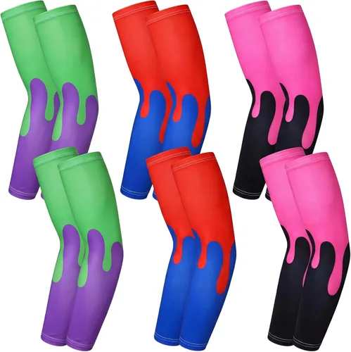 Miniatura 9 de Shyyween 6 pares de mangas de brazo de béisbol de goteo de helado para jóvenes, protección solar cruzada, manga de compresión para brazo, bandera