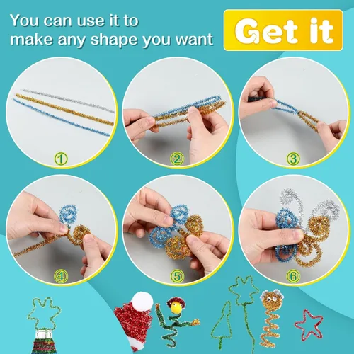 Miniatura 5 de Juego de 100 limpiadores de tuberías de chenilla, con purpurina dorada para limpiapipas, manualidades, manualidades, decoración, tallos de felpilla