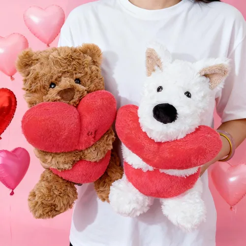 Miniatura 7 de Ditucu Love Bunny - Peluche de conejo con soporte de corazón rojo de 9.8 pulgadas, lindo conejo de peluche suave, juguetes románticos y dulces
