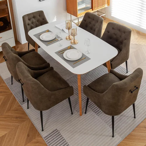 Miniatura 10 de Juego de 2 sillas de comedor modernas, sillas de comedor de cocina de mediados de siglo con cojines de 5.12 pulgadas y patas de metal, sillas Beige