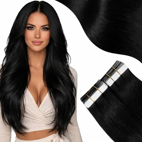 Miniatura 23 de Moresoo Extensiones adhesivas de cabello humano degradado, balayage, mezcla de marrón oscuro con extensiones de color marrón medio, extensiones