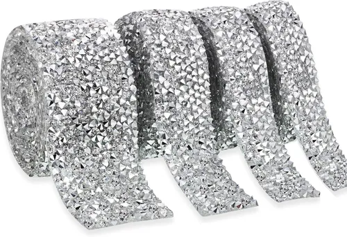 Miniatura 18 de Dowarm Cinta de diamantes de imitación de 3 yardas, rollo de cinta de diamantes de imitación, envoltura de malla con diamantes de imitación Negro