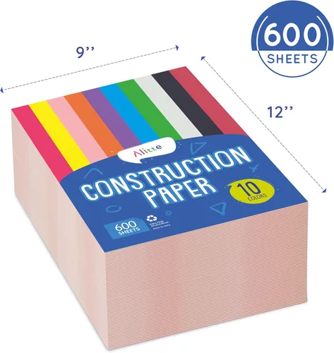 Miniatura 3 de Alitte Papel de construcción de colores surtidos (600 hojas, 9 x 12), papel para manualidades, 10 colores brillantes, paquete a granel de proyectos