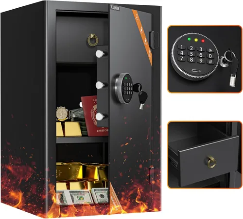 Miniatura 8 de WASJOYE Caja de seguridad para gabinete del hogar, caja fuerte ignífuga de 1.2 pies cúbicos con teclado digital, bloqueo de llave de seguridad