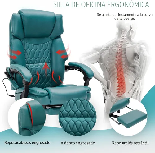 Miniatura 7 de Silla de oficina de masaje con reposapiés, 6 puntos de vibración y calor, sillas de escritorio de oficina en casa para personas pesadas de 400 Azul