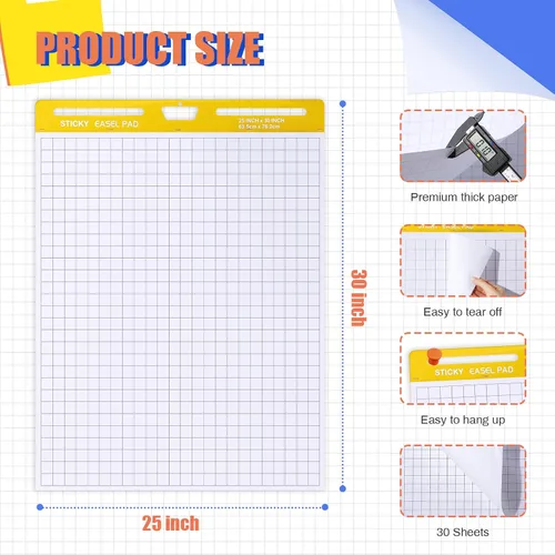 Miniatura 2 de ReliThick Almohadilla de caballete adhesivo de 25 x 30 pulgadas, 30 hojas/bloc, caballete de rejilla blanca adhesiva de alta calidad, papel de tabla