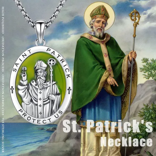 Miniatura 6 de XIXLES Saint Patrick Necklace for Men 925 Sterling Silver St Patrick Necklace Catholic St Patrick Medal Medallion Pendant Necklaces Amulet