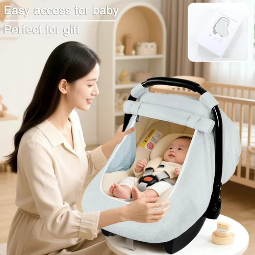 Miniatura 5 de Fundas de asiento de automóvil de muselina para bebés, funda de asiento de automóvil de verano para niños y niñas con ventana transpirable, toldo