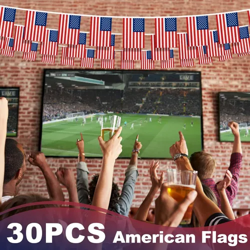 Miniatura 5 de Banderín de bandera de cuerda americana, pequeña mini bandera de Estados Unidos, decoración de guirnalda de campo para escuela, fiesta, aula