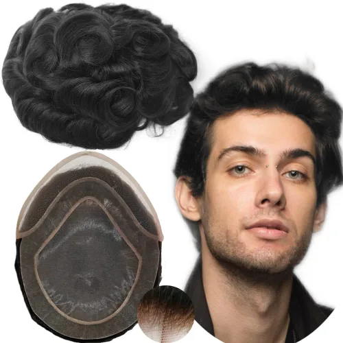 Tupé para hombres y hombres, piezas de cabello para hombre, sistema de reemplazo de prótesis onduladas de tupé, 100% cabello humano real europeo