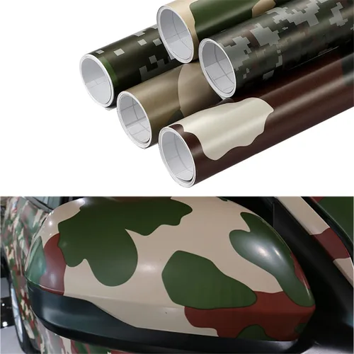 Miniatura 3 de Queenbox Rollo de vinilo autoadhesivo para automóvil, diseño de camuflaje militar, 11.8 x 39.4 in, hecho a mano, amarillo militar