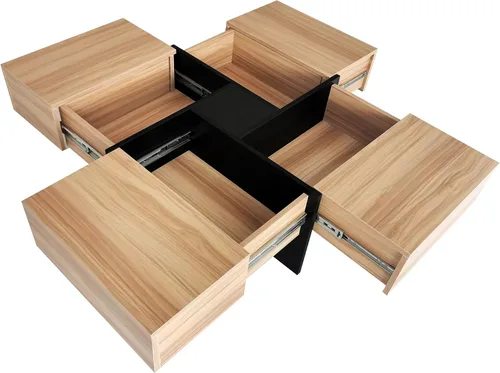 Miniatura 8 de Merax Mesa auxiliar, moderna mesa de centro extensible con 4 compartimentos de almacenamiento ocultos, mesa de cóctel central cuadrada de alto