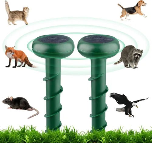 Paquete de 2 repelentes solares de topos, plagas disuasorias de ratón sónico, roedores, sankes, ardillas fuera del jardín, adecuado para patios y