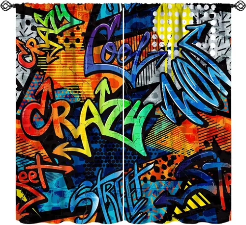 Miniatura 12 de Cortina opaca de graffiti para pared de ciudad, graffiti, hip hop, cultura callejera, impresión colorida de arte abstracto para niños, adolescentes